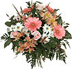 Букет из сезонных цветов в бело-розовых тонах с оригинальным оформлением и поздравительной открыткой.